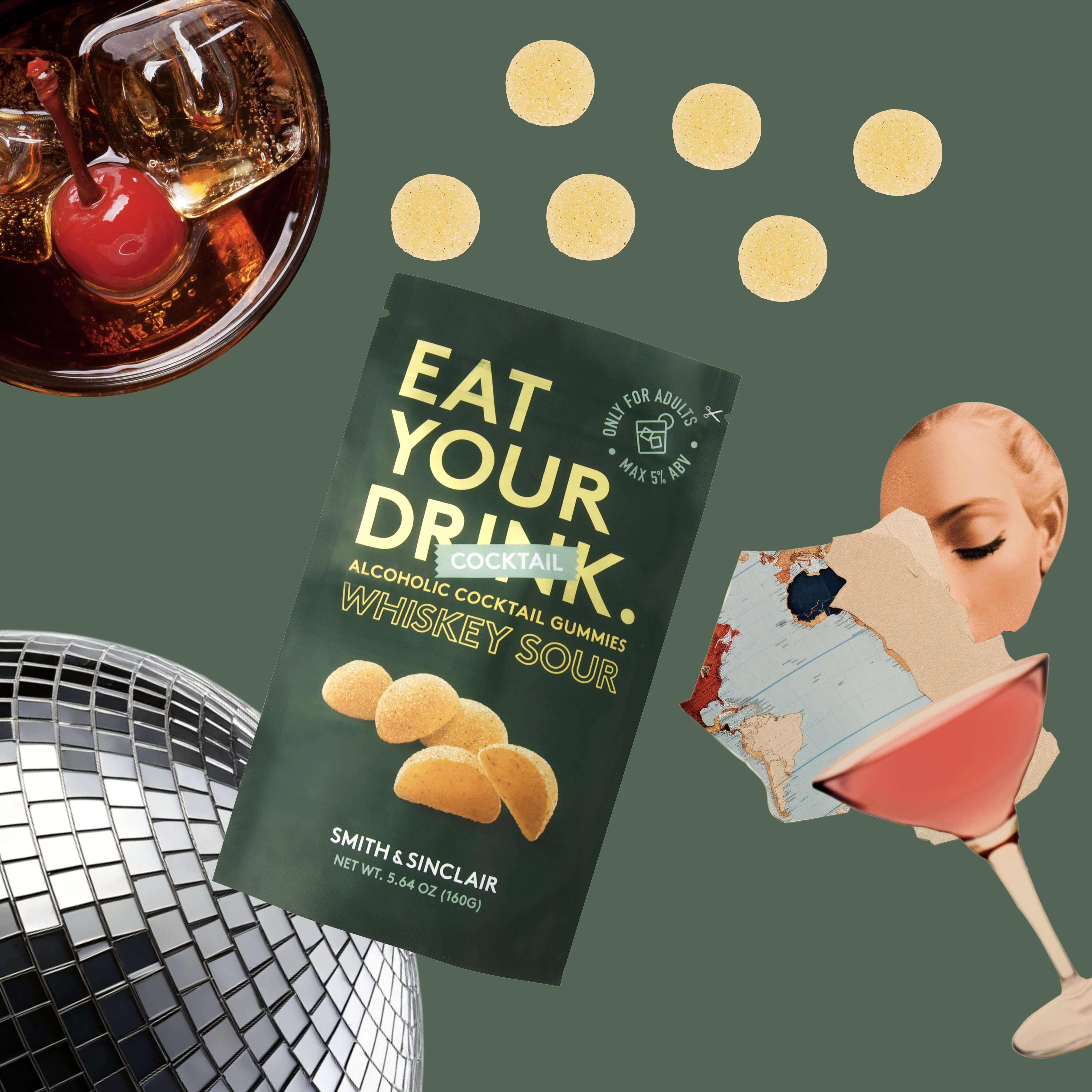 Whiskey Sour Single Alcoholic Cocktail Gummy Bag